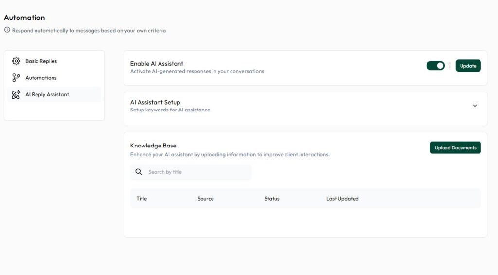 WhatsAPP AI chatbot Setup Dashboard